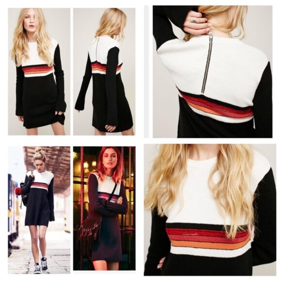$148 Free People Sweater Dress Knit Long Sleeve Color Block XS - Picture 3 of 13